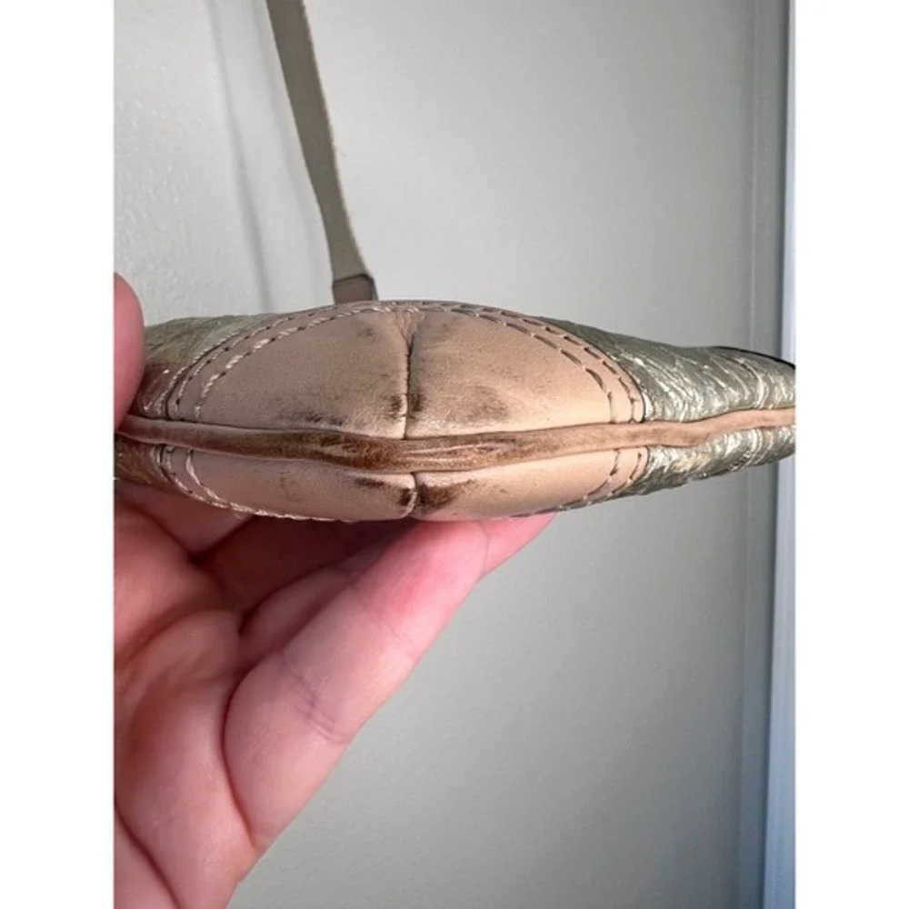 Coach Metallic Gold Leather Crossbody‎ Bag Tan Trim Slim Messenger